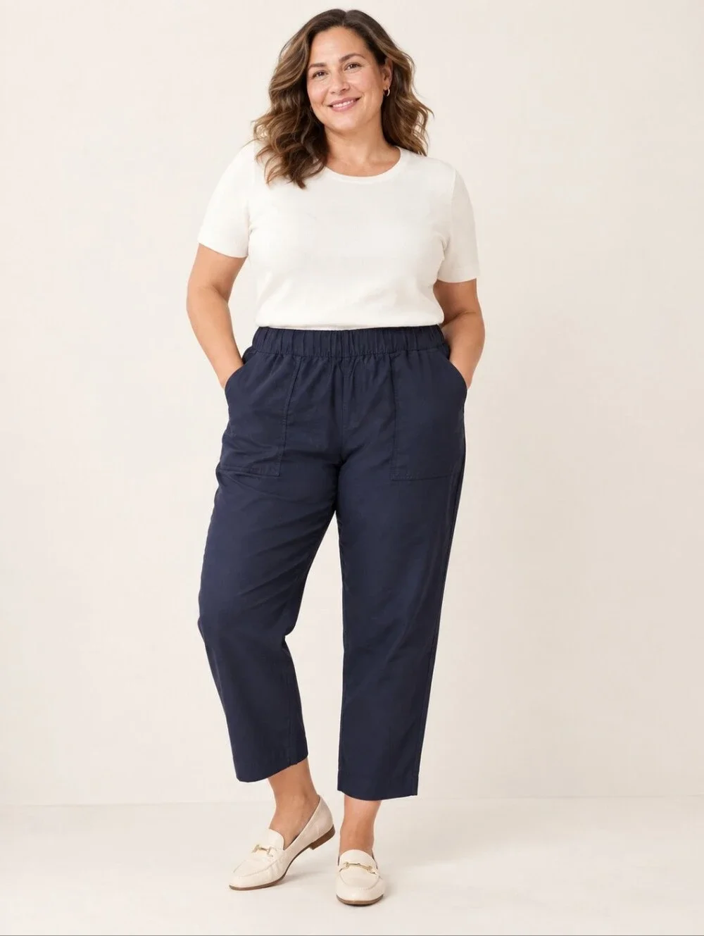 NWT Banana Republic Navy Tapered Crop Pull-On Pants XXL Linen Blend